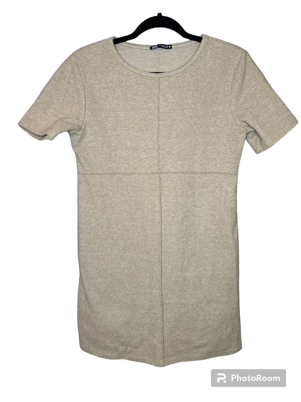 Zara Tan Short Sleeve Thick Polyester Cotton Thick Winter Mini Dress Size Large